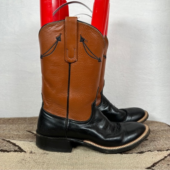 Anderson Bean Black and Brown‎ Leather Cowboy Boots round toe - Picture 10 of 13